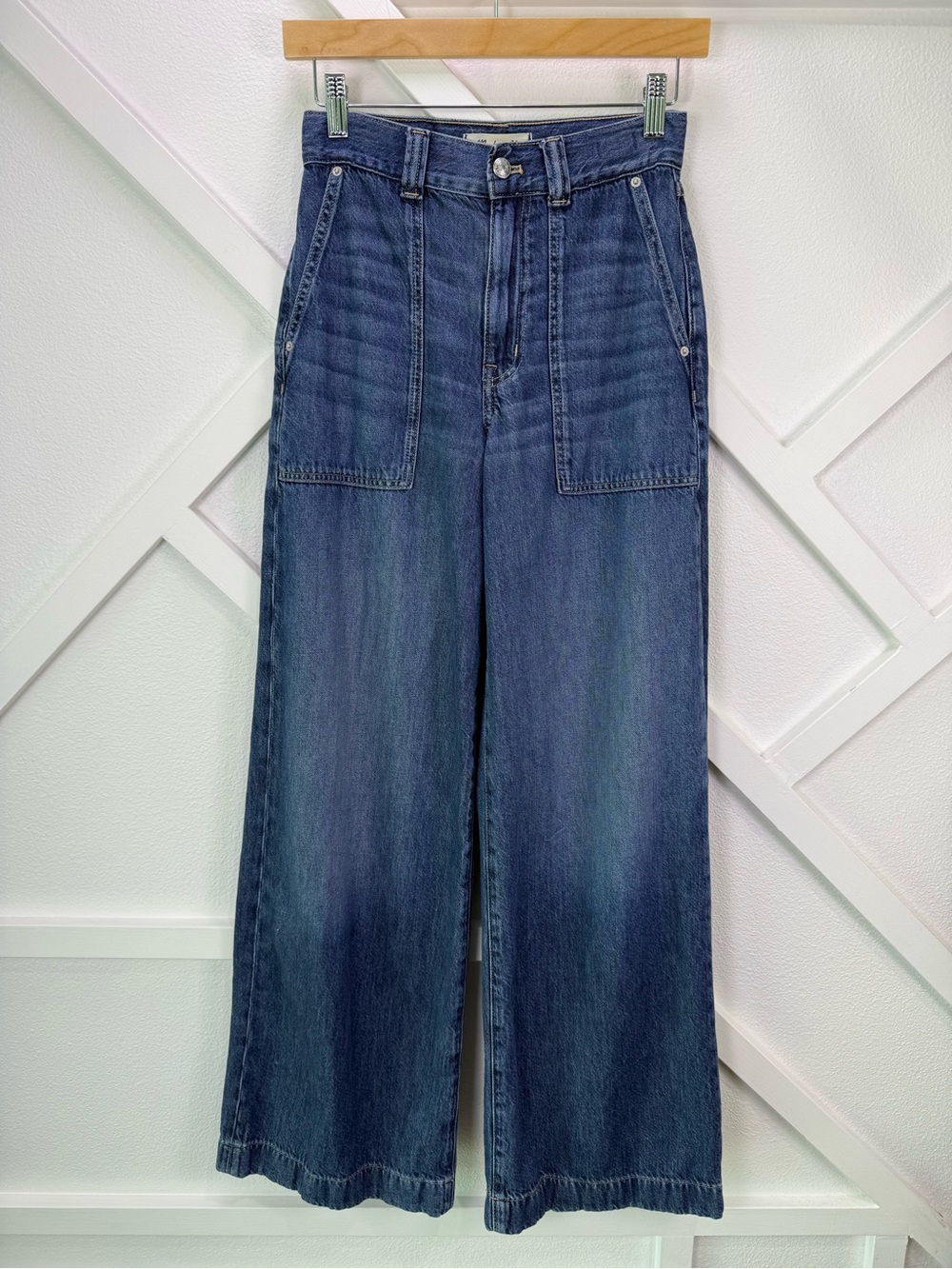 Madewell Airy Superwide Leg Utility Jeans Lindewood Wash Lyocell Blend Size 24 - Picture 2 of 13